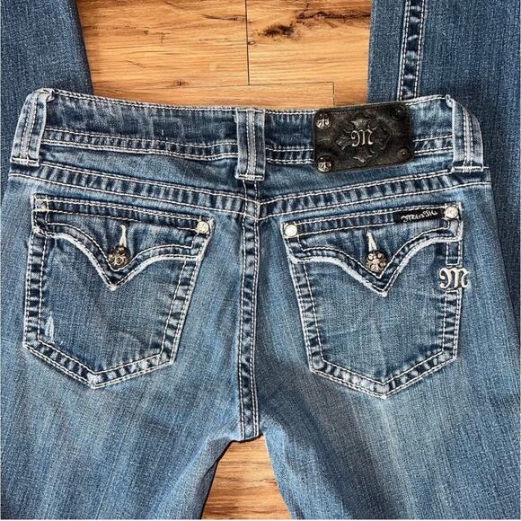 Vintage Low Rise Boot Cut Miss Me Jeans Size 31 #JP4009-2 Embellished Pockets - Picture 3 of 12